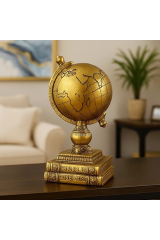 Kahve Ve Gold Antik Görünümlü Dünya Küresi Biblo 27x15