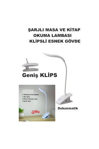 Şarj Edilebilir Klipsli Kitap Okuma Işığı 14 Led Kitap Arası Okuma 3 Modlu Işık Mandallı Lamba Masa Beyaz
