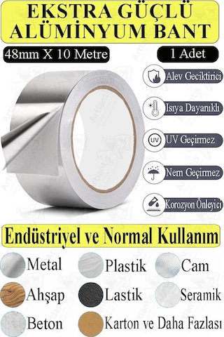 Alüminyum Bant 10 Metre 1 Paket Aliminyum Folyo Yapışkanlı Band Aspiratör Soba Borusu Tamir Sıcaklığa Dayanıklı Yanmaz