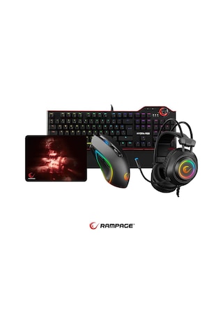 Rampage Hydra R6 Siyah Red Switch Rm-k19 Siyah Kulaklık Makrolu Rgb Mouse + Mousepad 4lü Oyuncu Seti Optik