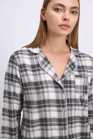 Will Like Kareli Flanel Görünümlü Uzun Kollu 2'li Pijama Takımı Antrasit