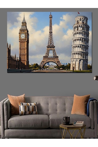 Ahşap Tablo Pisa Kulesi Eyfel Kulesi Ve Big Ben Kuleleri