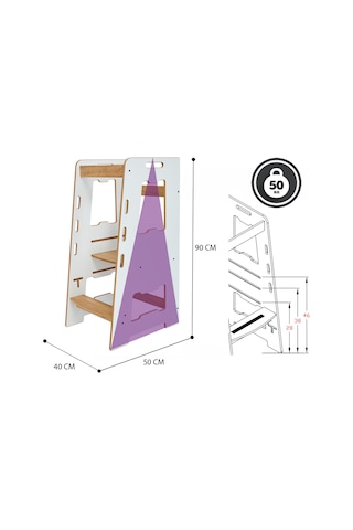 Minera Ahşap Montessori Öğrenme Kulesi / 2-6 Yaş / Beyaz + Nat. Beyaz