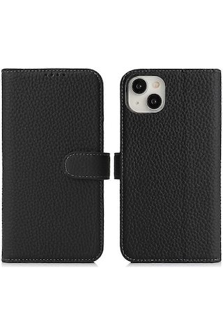 İphone 13 Mini Stand Kılıf Litchi Dokulu Hakiki İnek Derisi Cüzdan Telefon Kılıfı Rfıd İle Uyumlu Çok Renkli
