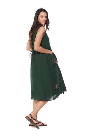 Şile Bezi Yeşil Kolsuz Nakışlı Elbise