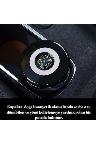 Araç İçi Küllük Pusulalı Işıklı Kapaklı Kokusuz Paslanmaz Çelik İçli Oto Küllüğü Gümüş Glz03504054