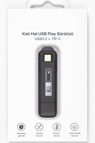 1 Tb Flash Bellek Usb 3.2 Type-c Yazma Hızı,darbeye Dayanıklı Anti Manyetik Gümüş