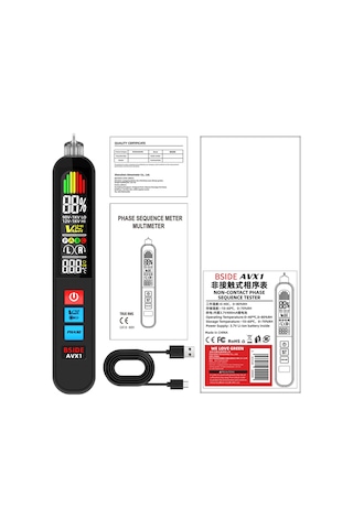 Yifomall Bsıde Avx1 Siyah Iki İşlevli Faza Sırası Testeri Ve Voltaj Tespit Kalemi - Dijital Ekran, Akıllı Tanı, Usb Şarjlı Batarya