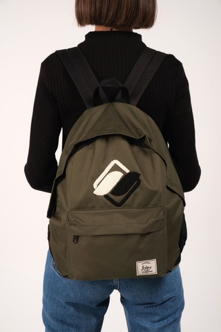 Haki Önü Nakışlı Laptop Bölmeli Unisex Sırt Okul Çantası Back To School haki