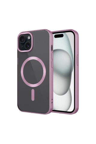 Apple Uyumlu iPhone 15 Plus Kılıf Mat Tasarımlı M-safe Wireless Şarj Özellikli Zore Mat Setro Kapak Pembe