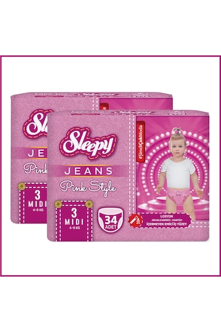 Sleepy Pink Jeans Külot Bez 3 Numara Midi 2'li Jumbo 68 Adet
