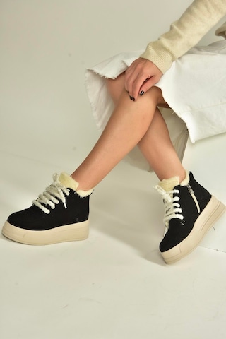 Fox Shoes V367343402 Siyah Süet İçi Tüylü Kalın Tabanlı Kadın Bot Siyah