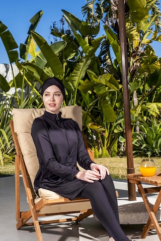 Mayom Hızlı Kuruyan Taytlı Likralı Siyah Tesettür Mayo 2514 Siyah