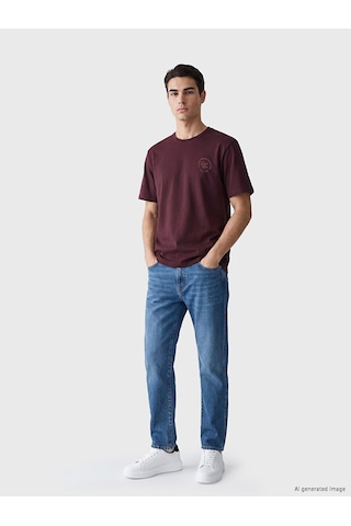 Lcwaıkıkı Classic Bordo Bisiklet Yaka Baskılı Erkek Tişört