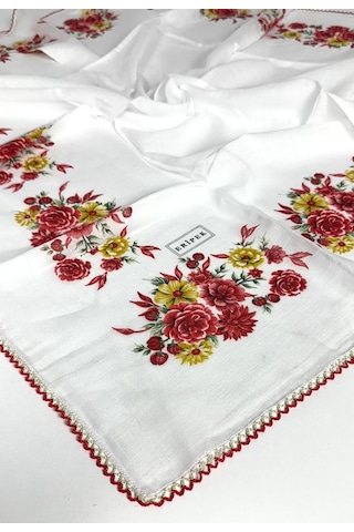 Eripek Oyalı Pamuk Yazma 6593 Beyaz-kırmızı