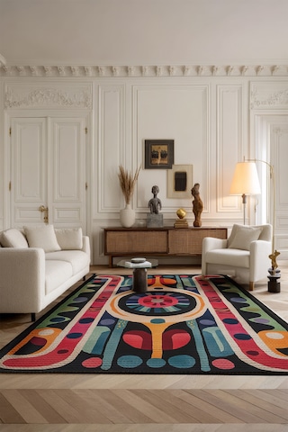 Artevo 19 Renkli Geometrik Tasarım Soyut Desenli Halı İnce Halı Kilim Halı Oturma Odası Salon Halısı Renkli M