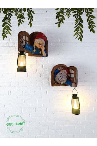 Fenerli Dekoratif Cüce Figürlü Dede Ve Nine 2li Set Duvar Süsü
