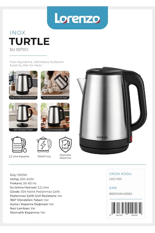 Lorenzo LRZ 1150 Turtle 2.2 L Çelik Su Isıtıcı