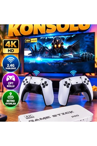 3d 4k Hd 2.4g Kablosuz Çift Kollu Game Stick Retro Oyun Konsolu