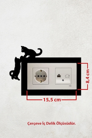 Kedi Tasarım 2li Priz Çerçevesi İç Ölçü 15,5x8,4 Cm Ikili Kedili Priz Çerçevesi - Ev Dekorasyon