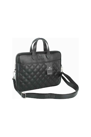 Case Club 1417 Slim Çanta Kılıf & Laptop Evrak Çantası Kapiton Desen 13,3 Inç Omuz Askılı Macbook Air Pro Uyumlu Siyah