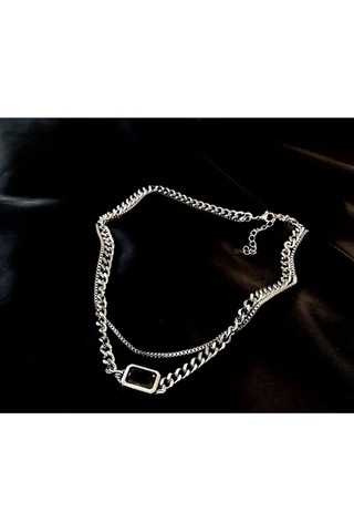 Girift Vintage Cascade 2'li Kare Vintage Kolye Gümüş
