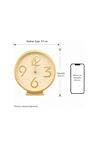 Masa Saati, Gold Kadran, Büyük Rakamlar, 17 Cm Kc002 Diğer