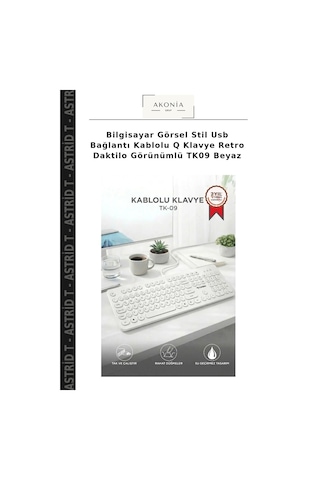 Bilgisayar Görsel Stil Usb Bağlantı Kablolu Q Klavye Retro Daktilo Görünümlü Tk09 Beyaz