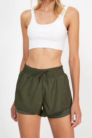 Ersefa Moda Örme Normal Bel Boru Paça Sportswear Haki Paraşüt Kumaş 2 Ka