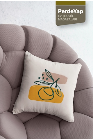 Soyut Çiçekler Desenli 4lü Dijital Baskılı Kırlent Kılıfı 43 X 43 Cm Krem-hardal 053 Hardal-yeşil