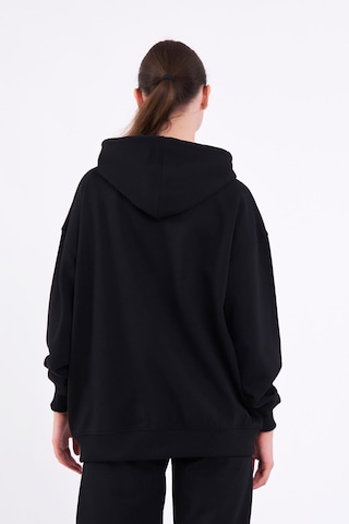 MMetalic Siyah Kanguru Cepli Kapüşonlu Fermuarlı Oversize Kadın Sweatshirt Mtlcb73 Siyah