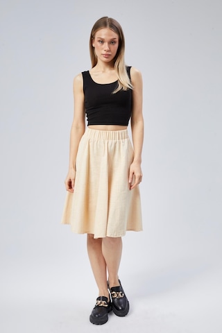 Nurören Flamlı Keten Midi Boy Kloş Etek-ekru-999 Ekru