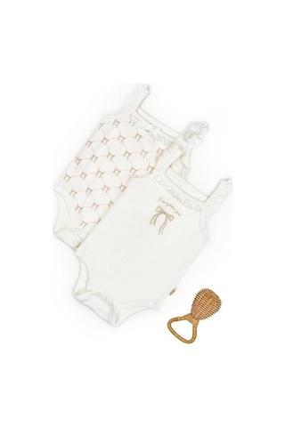 Babycosy Organic Wear Bebek 2li Askılı Zıbın Body %100 Organik Pamuk - Bebek Ve Yenidoğan Serisi - Csy8135 Taş