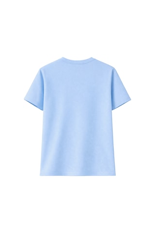 Unisex Bisiklet Yaka Original Yazılı Pamuklu Rahat Kalıp Baskılı Oversize T-shirt Bebe Mavi