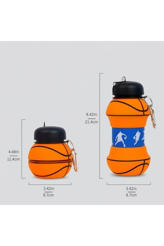 Basketbol Topu Tasarımlı Katlanabilir Akordiyon Su Şişesi Spor Ve Seyahat İçin Turuncu