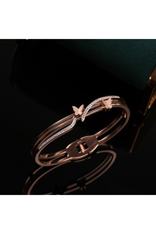 Novahub Altın Kızlar İçin Kırmızı Kelebek Titanyum Çelik Bilezik - Solmaz Moda Bilezik Kadınlar İçin Altın Renk Altın