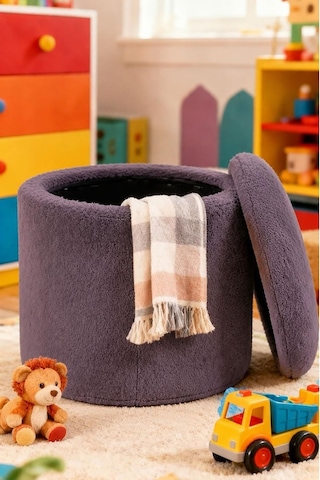 Sandıklı Peluş Puf 40x40x42 Cm Dekoratif Oturma Pufu Makyaj Masası Taburesi - Antrasit Çok Renkli