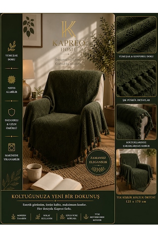 Kapreo Home Oceanwave Çok Amaçlı Örtü 170 X 200 Koyu Yeşil