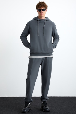 Grımelange Alessıo Erkek %100 Pamuk Kapüşonlu Kordon Detaylı Oversize Fit Gri Sweatshirt Gri