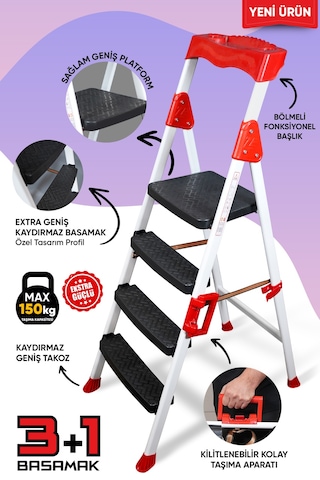 Ze Zigana Ev Gereçleri Elegance 3+1 Geniş Basamaklı Kolay Taşıma Aparatlı Merdiven Ze Zigana Ev Gereçleri Elegance 3+1 Geniş Basamaklı Kolay Taşıma Aparatlı Merdiven