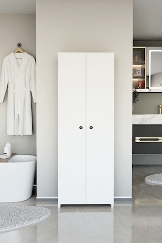 Alpaevmobilya Çok Amaçlı 2 Kapaklı 5 Raflı 150 Cm Banyo Dolabı Organizer Düzenleyici Ve Çamaşır Odası Dolabı Beyaz
