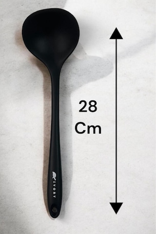 Siyah Ivory Silikon Büyük Boy Kepçe -kevgir -spatula Set Siyah
