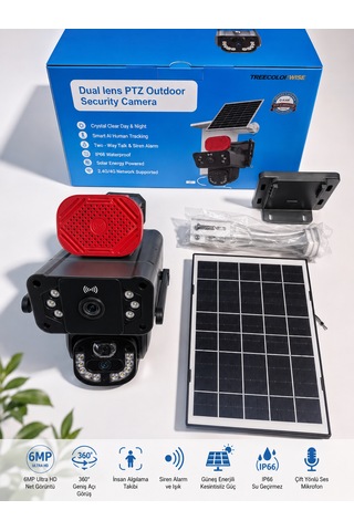 O-kam 3815 4g 6mp Dual Lens Güneş Panelli Solar Sirenli Güvenlik Kamerası 60gb İnternet 12ay 5gb