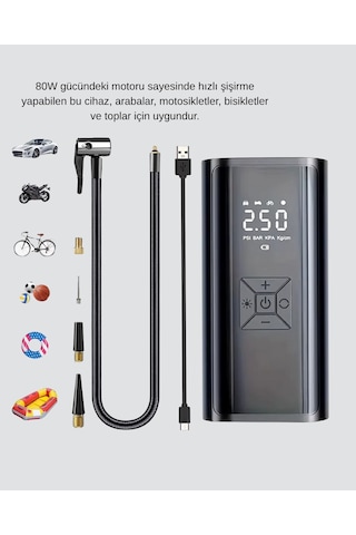 Bfs Kablosuz Dijital Lastik Şişirme Pompası Led Işıklı 80w