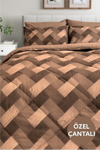 Lux Uyku Seti-tek Kişilik-lastikli Çarşaflı 2yastık Kılıflı-özel Çantada Cross Sütlü Kahve