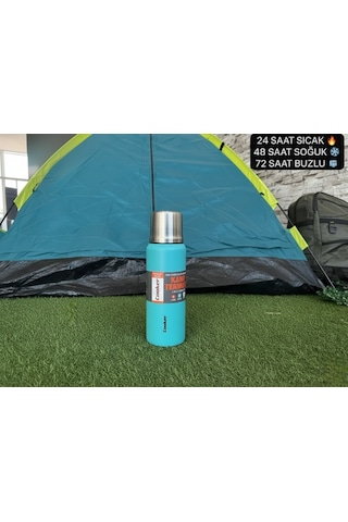 1 Litre Çift Katlı Çelik Termos-24 Saat Sıcak, 48 Saat Soğuk, Kamp, Piknik, Ofis, Seyahat Turkuaz