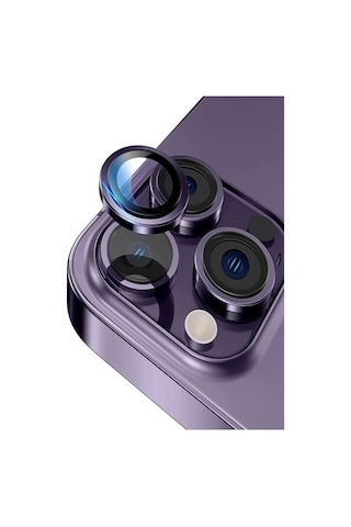 iPhone 14 Pro Max Uyumlu ile Uyumlu Temperli Cam Alüminyum Alaşım Kamera Lens Koruyucu - Mor