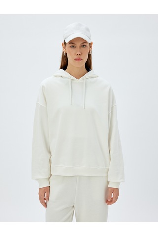 Koton Kapşonlu Sweatshirt Basic Uzun Kollu Üç İplik Pamuklu Beyaz 5wak10223ek Beyaz