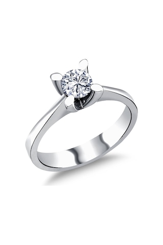 0.5 Karat Pırlanta Model Gümüş Tektaş Yüzük Wsr115