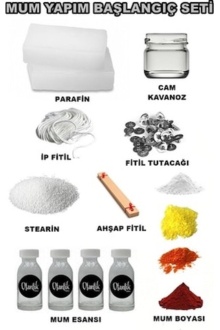 Mum Yapım Seti,1Kg Mum Parafini,Esans,Boya,Fitil,Çıtçıt,Kavanoz